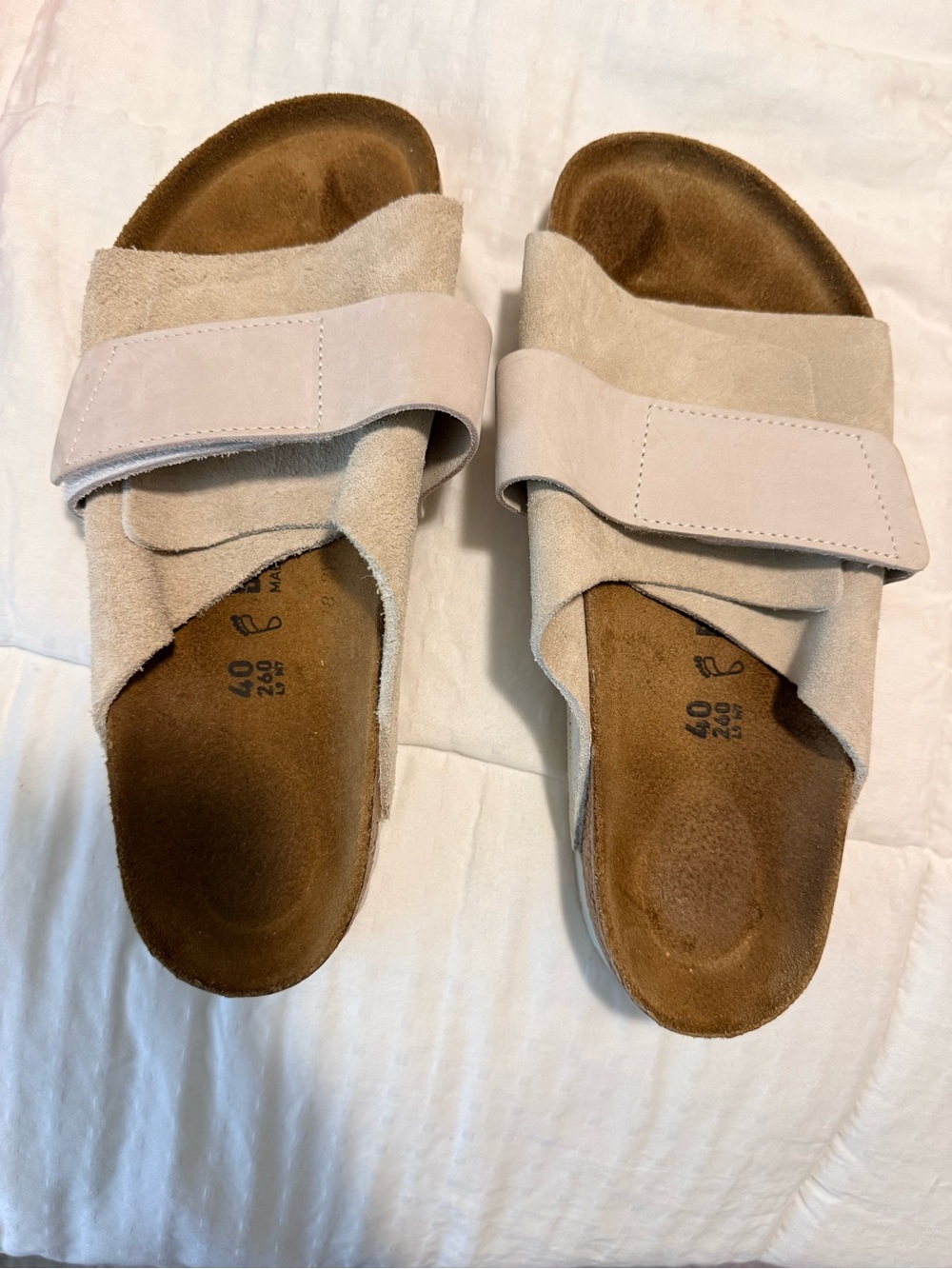 Birkenstock Women's Beige Suede Double-Strap Slide Sandals